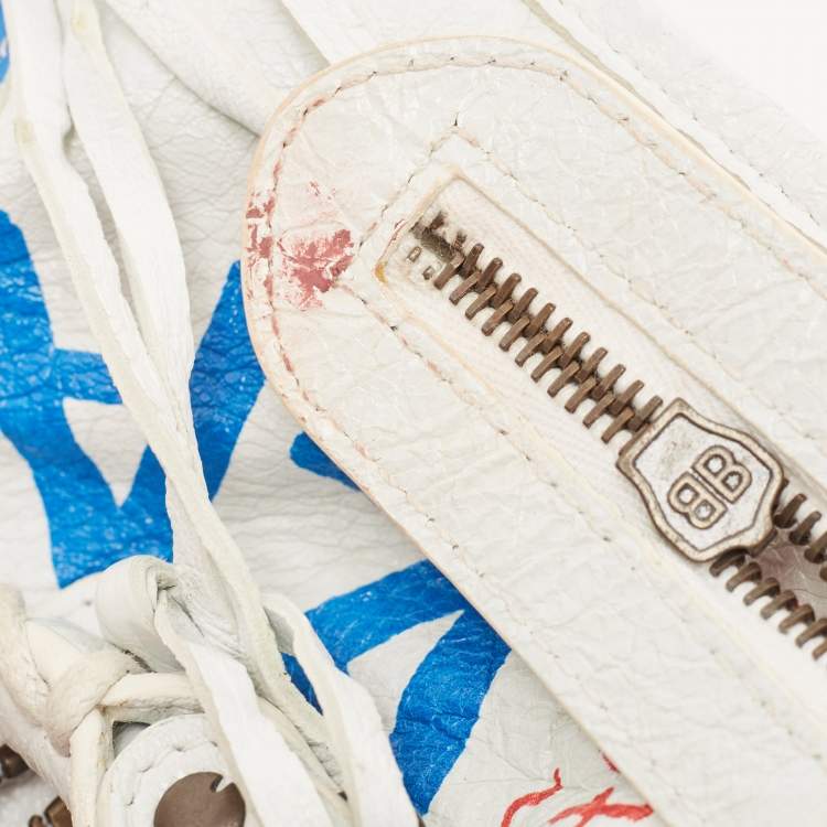 Pre Owned Balenciaga White Graffiti Leather Small City Tote 