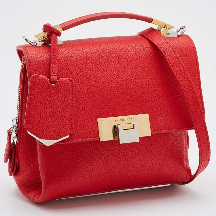 Pre Owned Balenciaga Rose Corail Leather Mini Le Dix Cartable Top Handle Bag