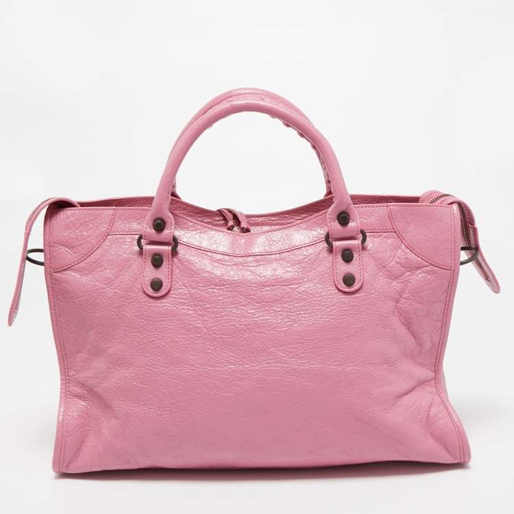 Pre Owned Balenciaga Pink Leather RH City Tote