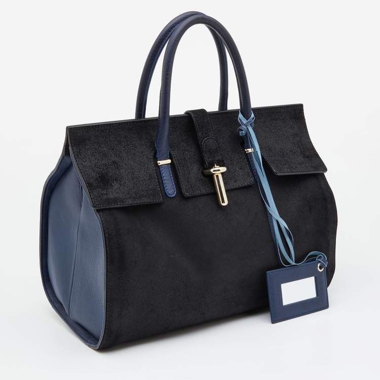 Pre Owned Balenciaga Black/Blue Nubuck and Leather M Tube Round Satchel