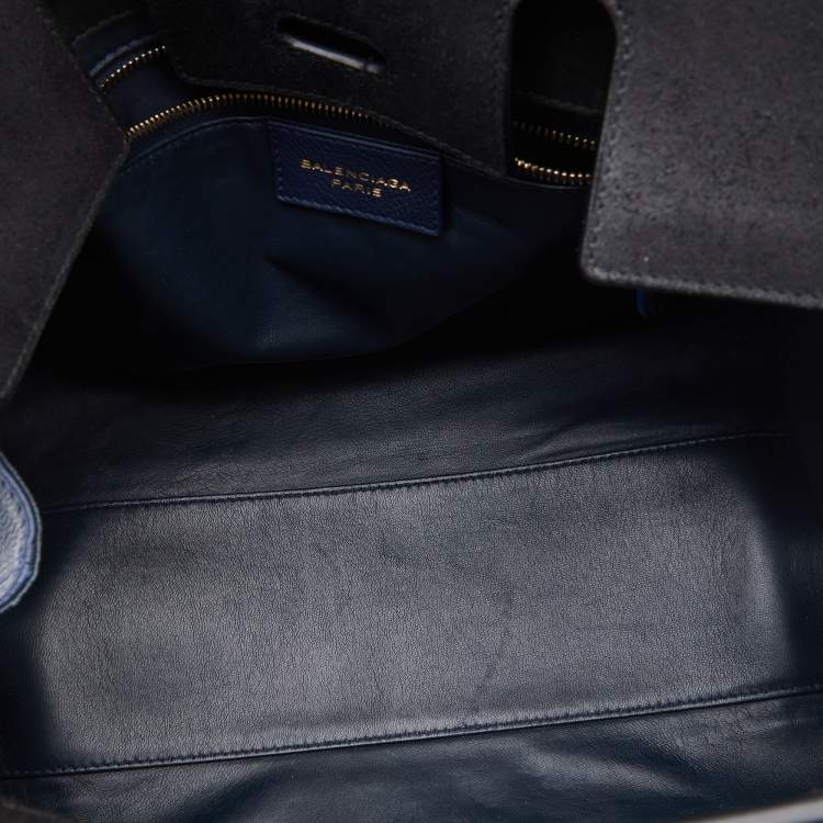Pre Owned Balenciaga Black/Blue Nubuck and Leather M Tube Round Satchel