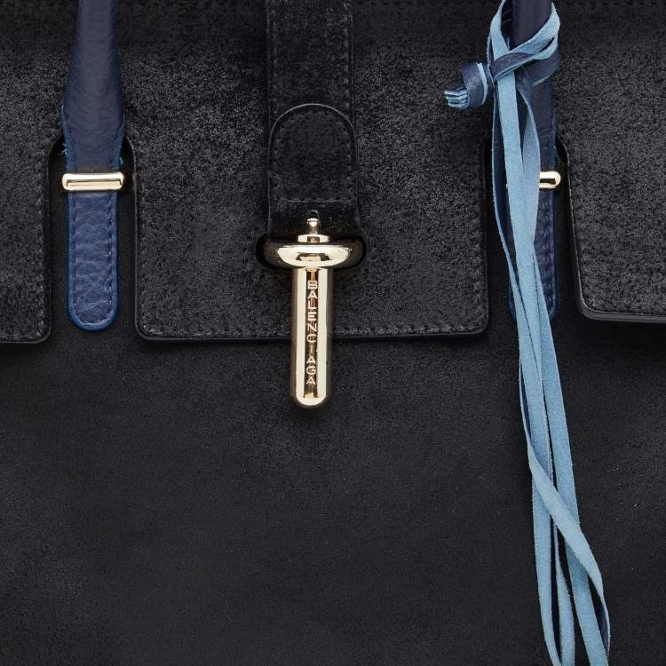 Pre Owned Balenciaga Black/Blue Nubuck and Leather M Tube Round Satchel