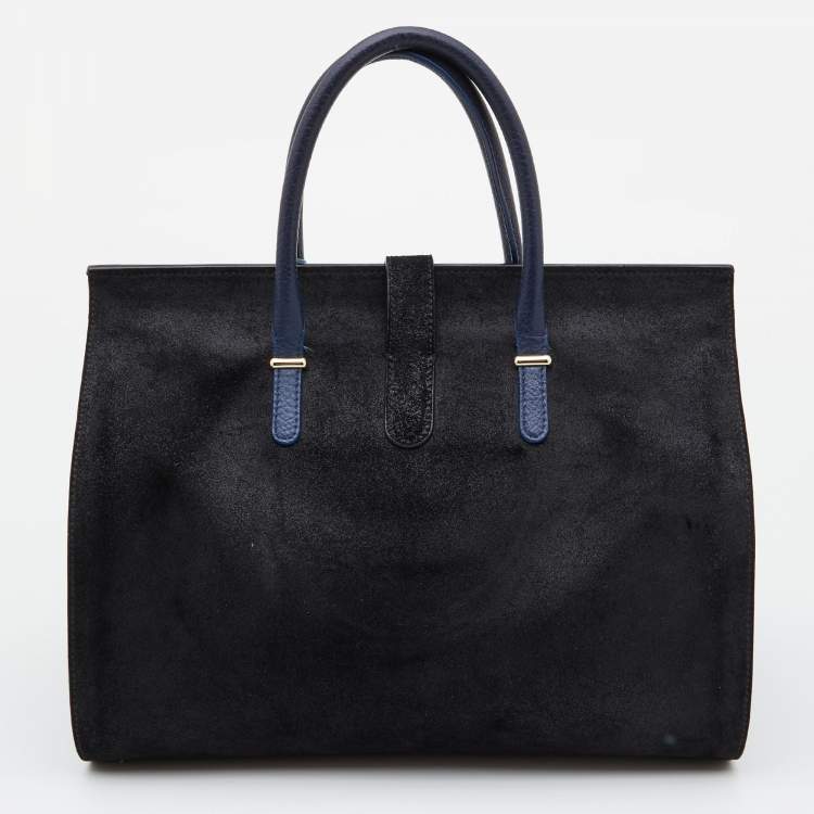 Pre Owned Balenciaga Black/Blue Nubuck and Leather M Tube Round Satchel