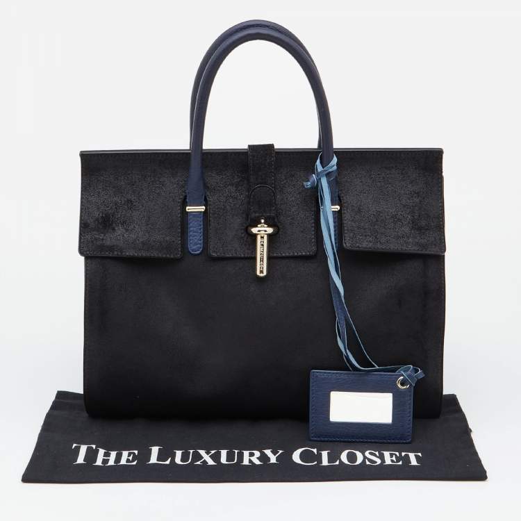 Pre Owned Balenciaga Black/Blue Nubuck and Leather M Tube Round Satchel