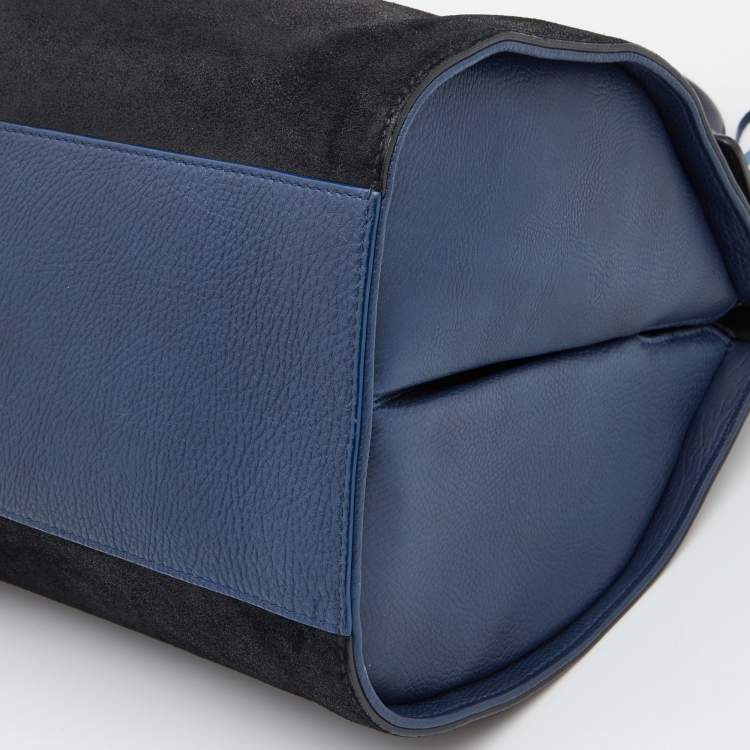 Pre Owned Balenciaga Black/Blue Nubuck and Leather M Tube Round Satchel