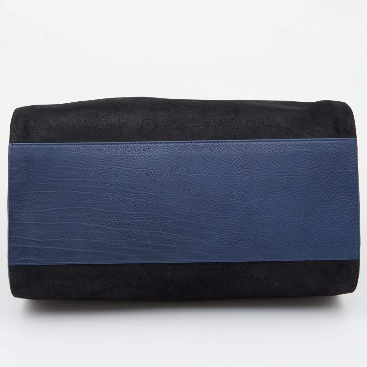Pre Owned Balenciaga Black/Blue Nubuck and Leather M Tube Round Satchel