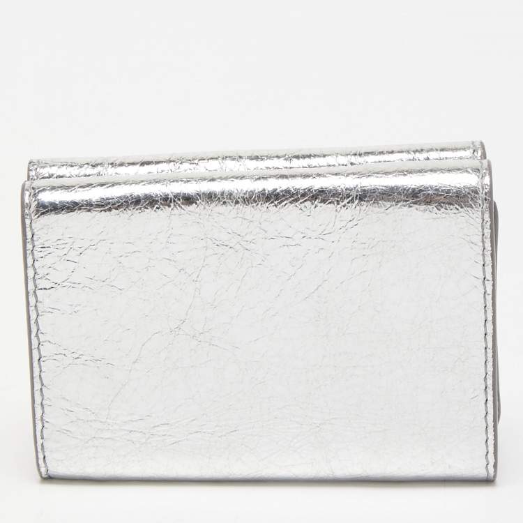 Pre Owned Balenciaga Silver Leather Mini Papier Wallet