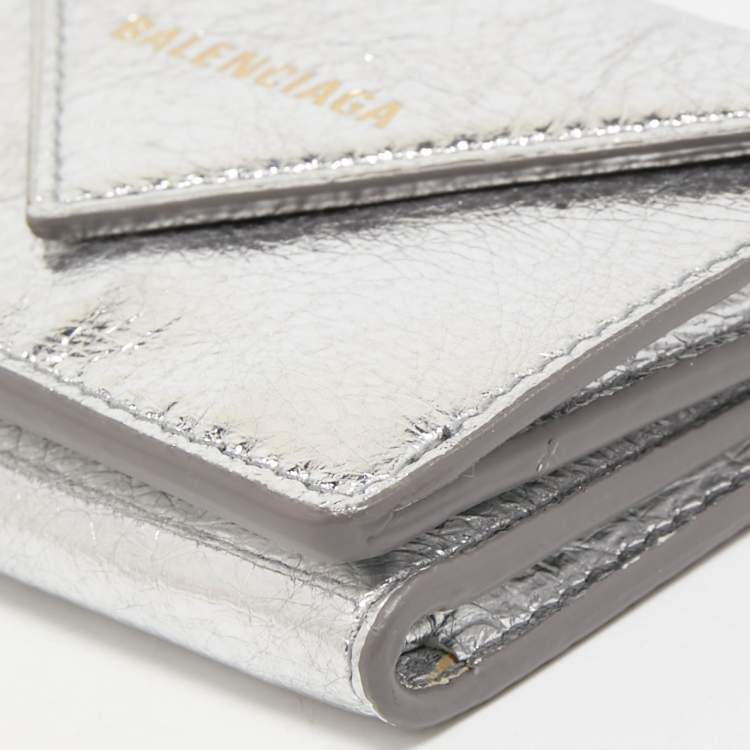 Pre Owned Balenciaga Silver Leather Mini Papier Wallet