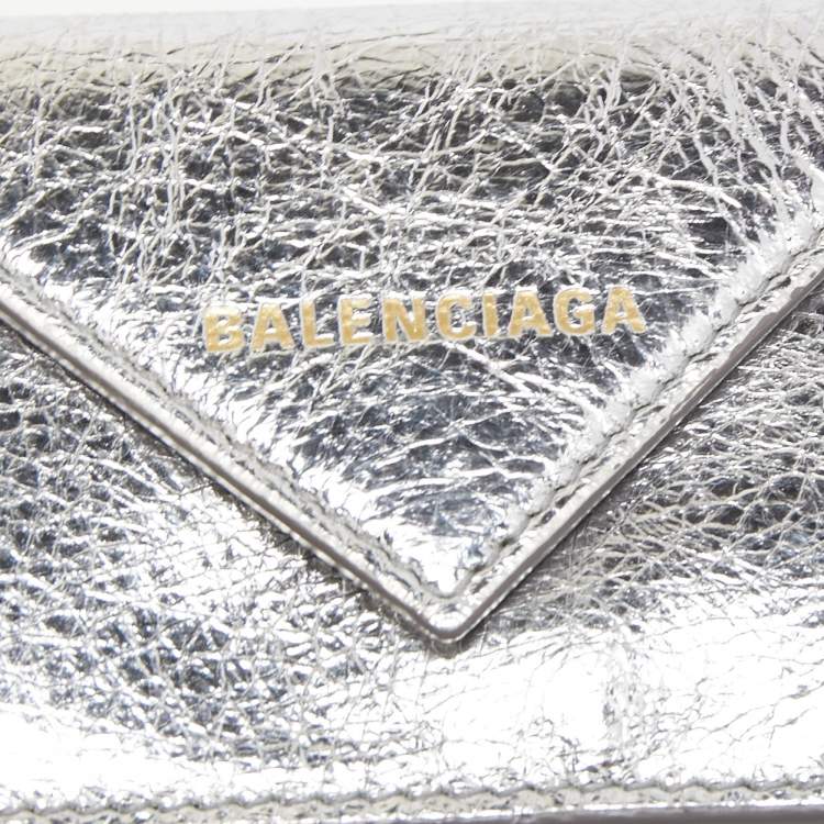Pre Owned Balenciaga Silver Leather Mini Papier Wallet