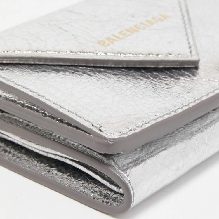 Pre Owned Balenciaga Silver Leather Mini Papier Wallet