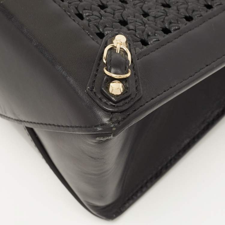 مملوكة مسبقًا Balenciaga Black Woven Leather Mini Papier A4 Tote