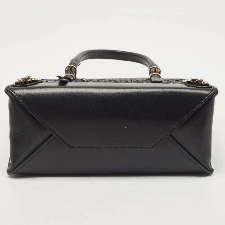 مملوكة مسبقًا Balenciaga Black Woven Leather Mini Papier A4 Tote