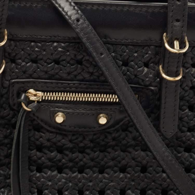 مملوكة مسبقًا Balenciaga Black Woven Leather Mini Papier A4 Tote