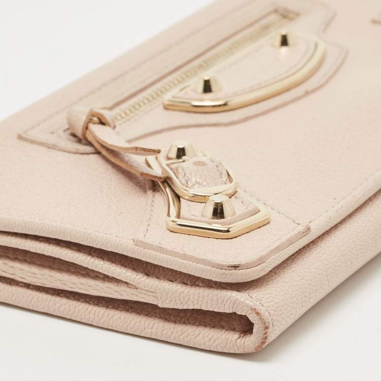 Pre Owned Balenciaga Pink Leather Classic Metallic Edge Continental Wallet