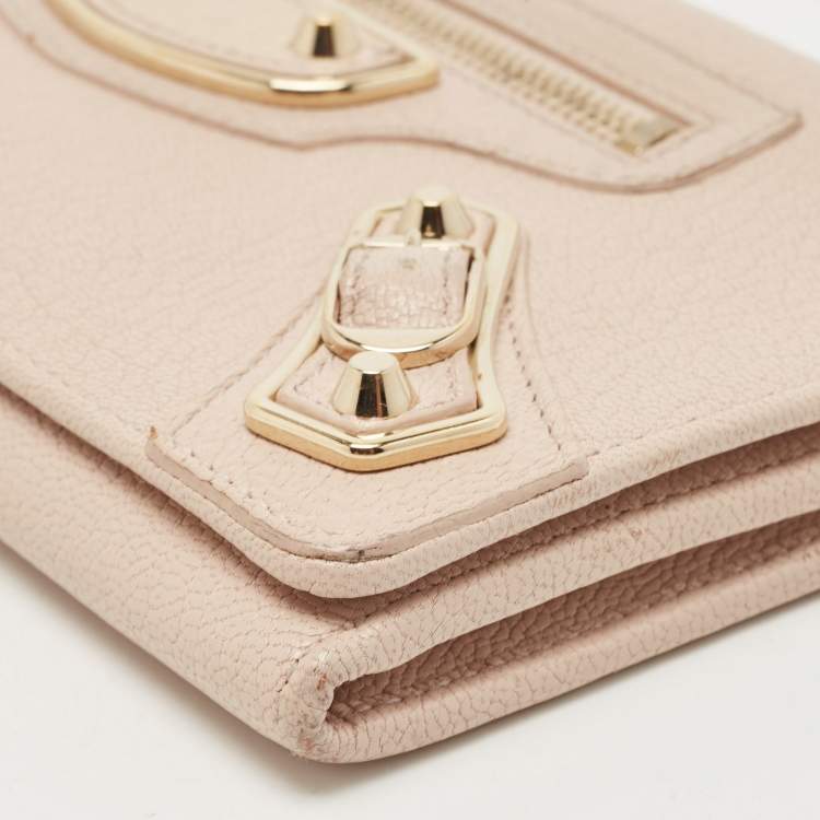 Pre Owned Balenciaga Pink Leather Classic Metallic Edge Continental Wallet