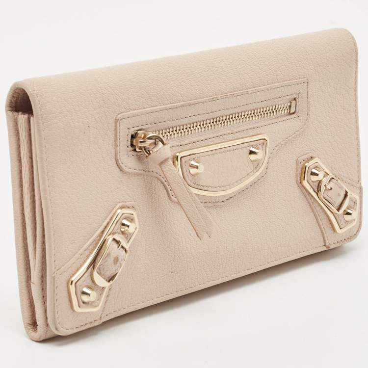 Pre Owned Balenciaga Pink Leather Classic Metallic Edge Continental Wallet