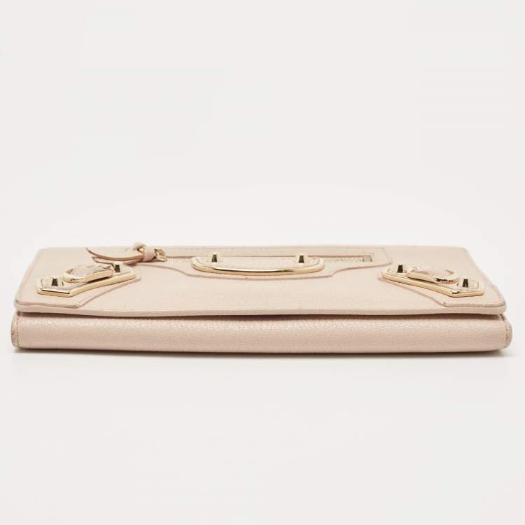 Pre Owned Balenciaga Pink Leather Classic Metallic Edge Continental Wallet