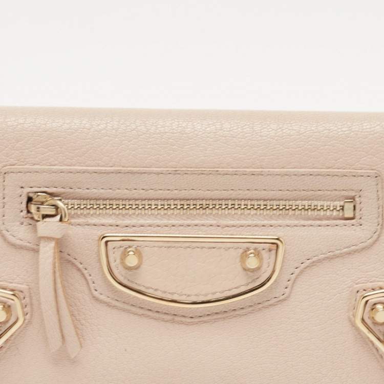 Pre Owned Balenciaga Pink Leather Classic Metallic Edge Continental Wallet