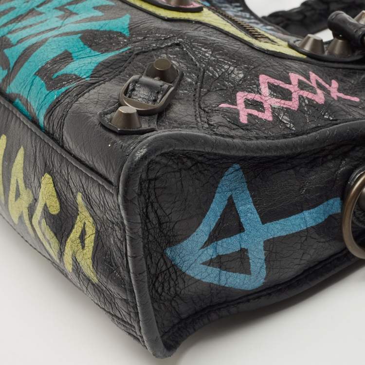 Pre Owned Balenciaga Multicolor Leather Mini Graffiti City Bag