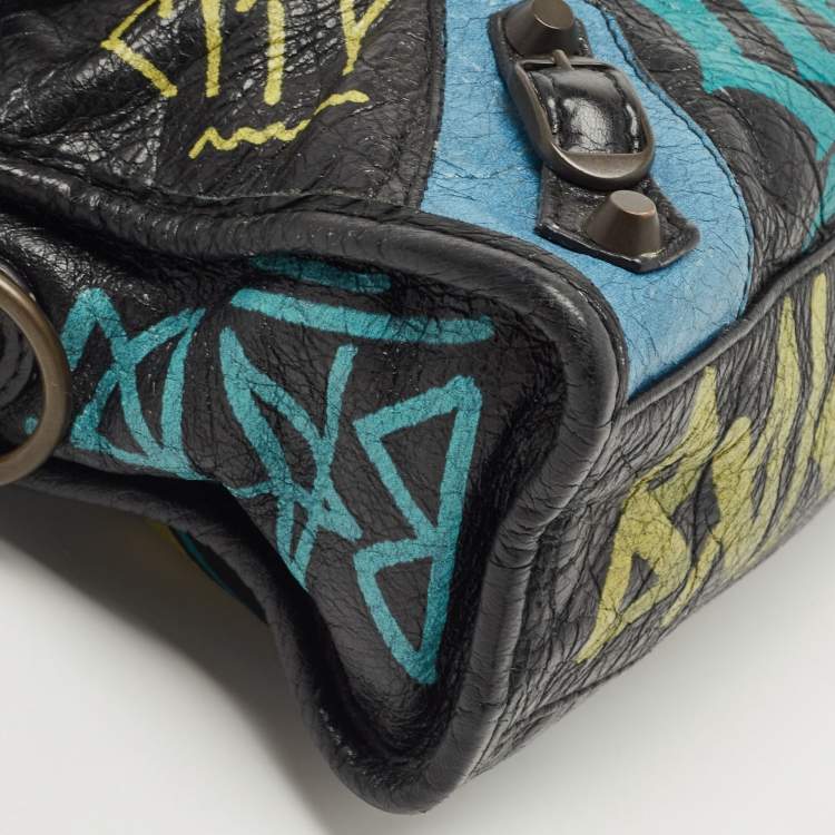 Pre Owned Balenciaga Multicolor Leather Mini Graffiti City Bag