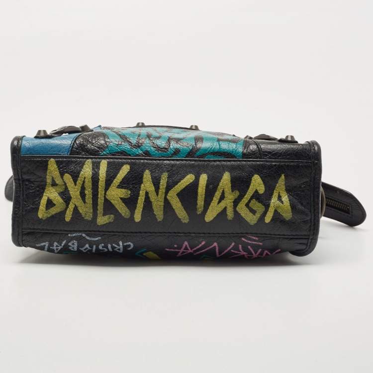 Pre Owned Balenciaga Multicolor Leather Mini Graffiti City Bag