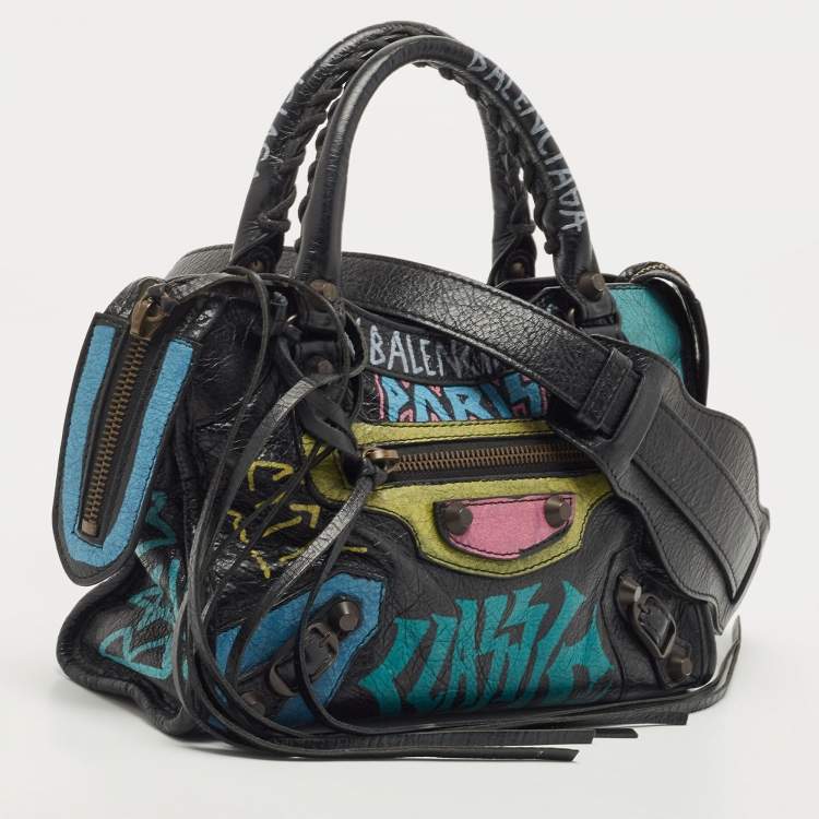 Pre Owned Balenciaga Multicolor Leather Mini Graffiti City Bag