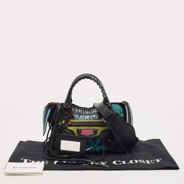 Pre Owned Balenciaga Multicolor Leather Mini Graffiti City Bag