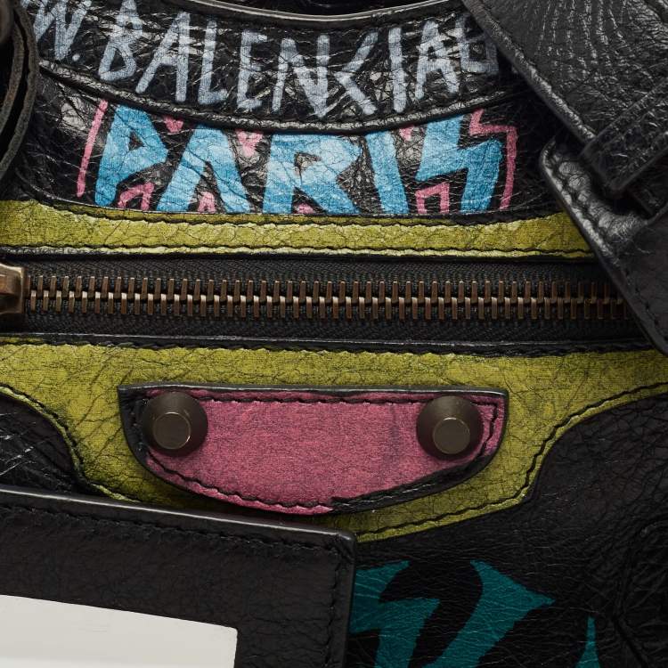 Pre Owned Balenciaga Multicolor Leather Mini Graffiti City Bag