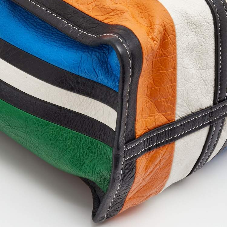 Pre Owned Balenciaga Multicolor Striped Leather Medium Bazaar Shopper Tote