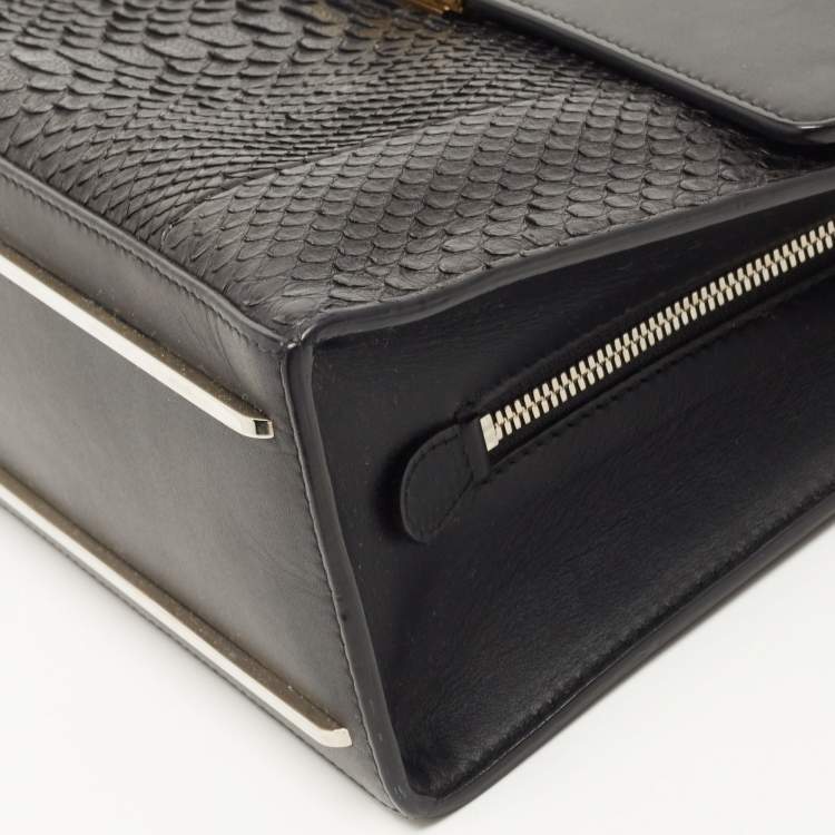 Pre Owned Balenciaga Black Leather and Python Le Dix Cartable Top Handle Bag