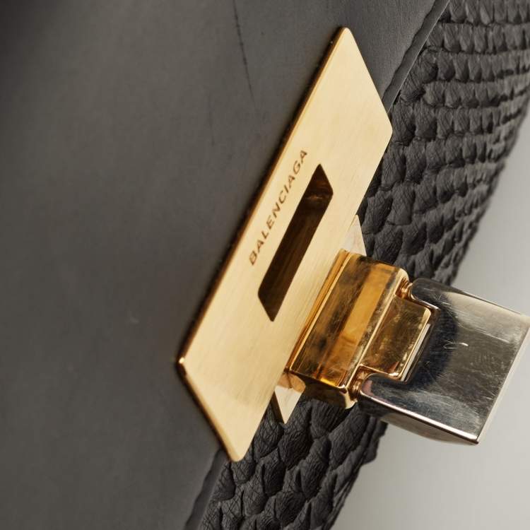 Pre Owned Balenciaga Black Leather and Python Le Dix Cartable Top Handle Bag