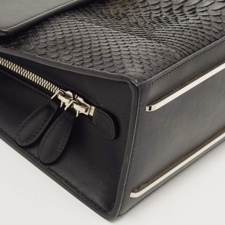 Pre Owned Balenciaga Black Leather and Python Le Dix Cartable Top Handle Bag