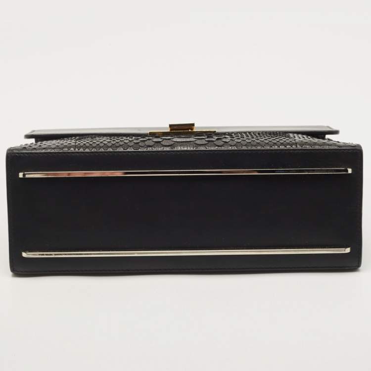 Pre Owned Balenciaga Black Leather and Python Le Dix Cartable Top Handle Bag