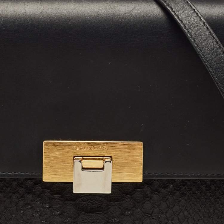 Pre Owned Balenciaga Black Leather and Python Le Dix Cartable Top Handle Bag