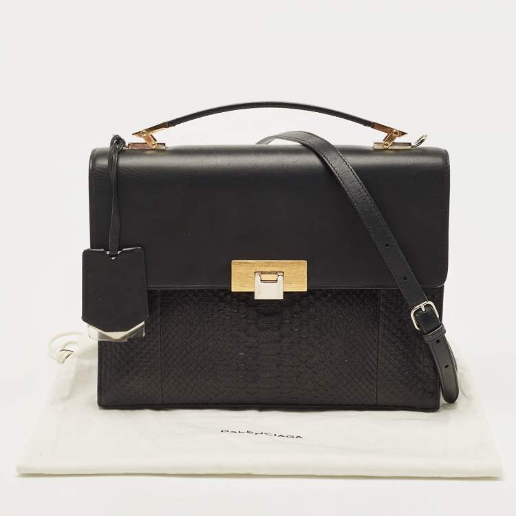 Pre Owned Balenciaga Black Leather and Python Le Dix Cartable Top Handle Bag
