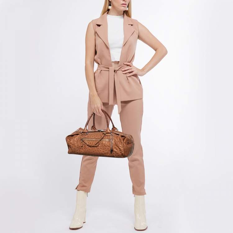 Pre Owned Balenciaga Brown Ostrich Leather Whistle Satchel 