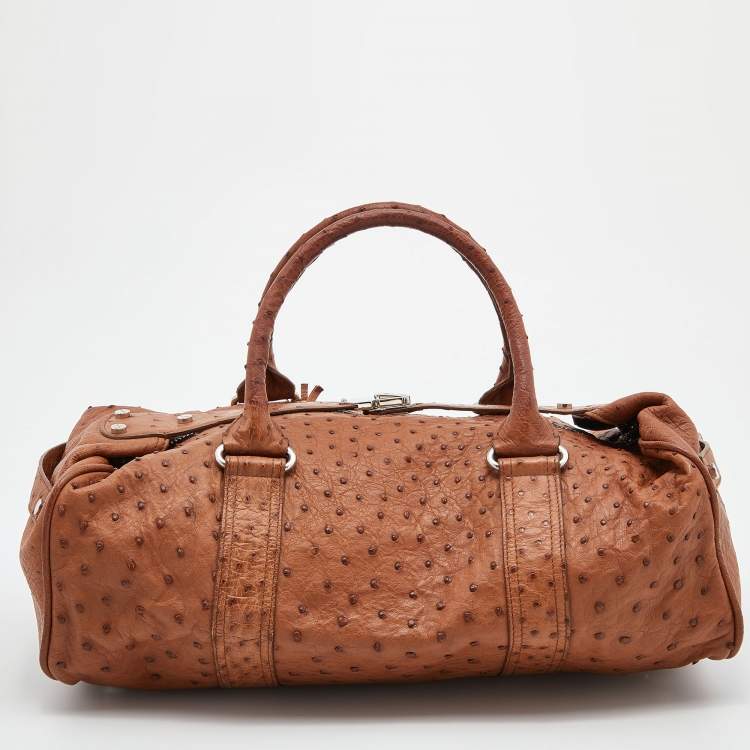 Pre Owned Balenciaga Brown Ostrich Leather Whistle Satchel 