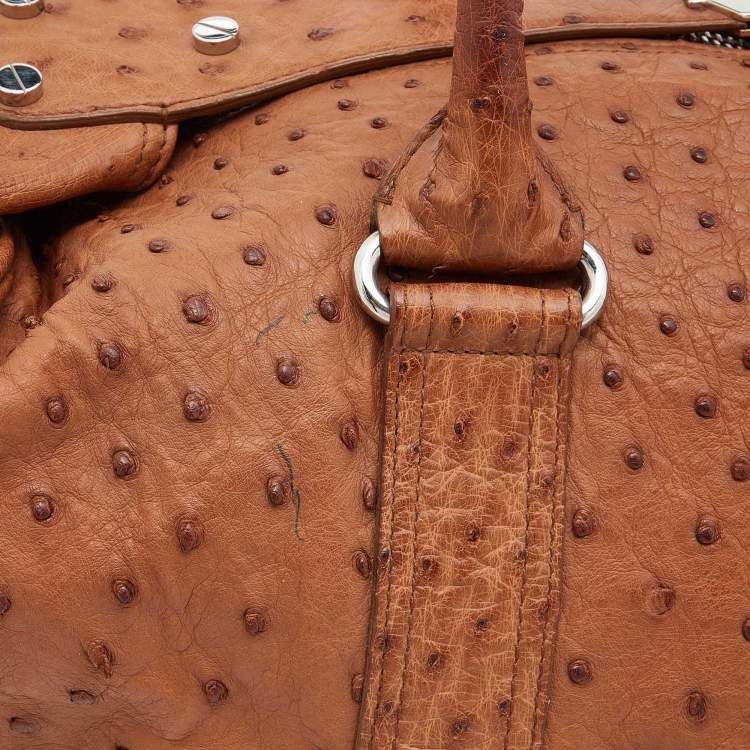 Pre Owned Balenciaga Brown Ostrich Leather Whistle Satchel 