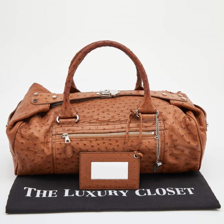 Pre Owned Balenciaga Brown Ostrich Leather Whistle Satchel 