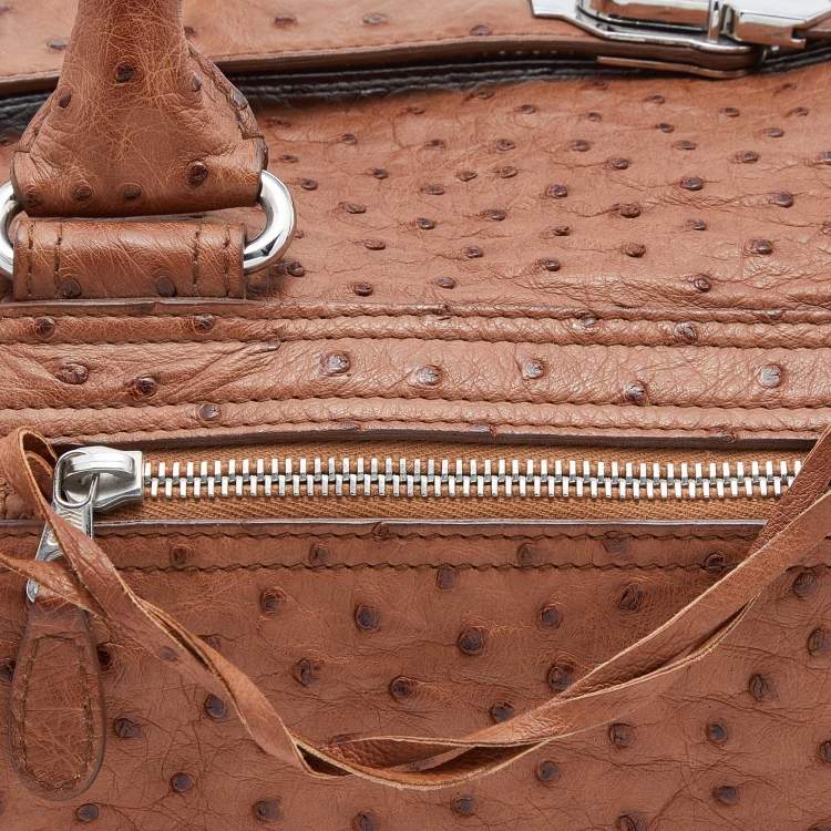 Pre Owned Balenciaga Brown Ostrich Leather Whistle Satchel 