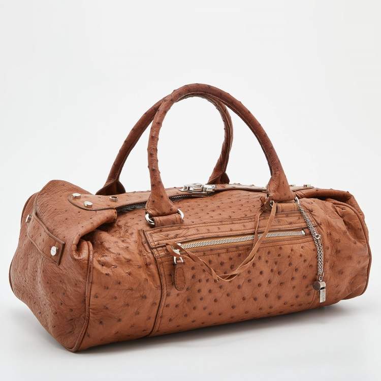Pre Owned Balenciaga Brown Ostrich Leather Whistle Satchel 