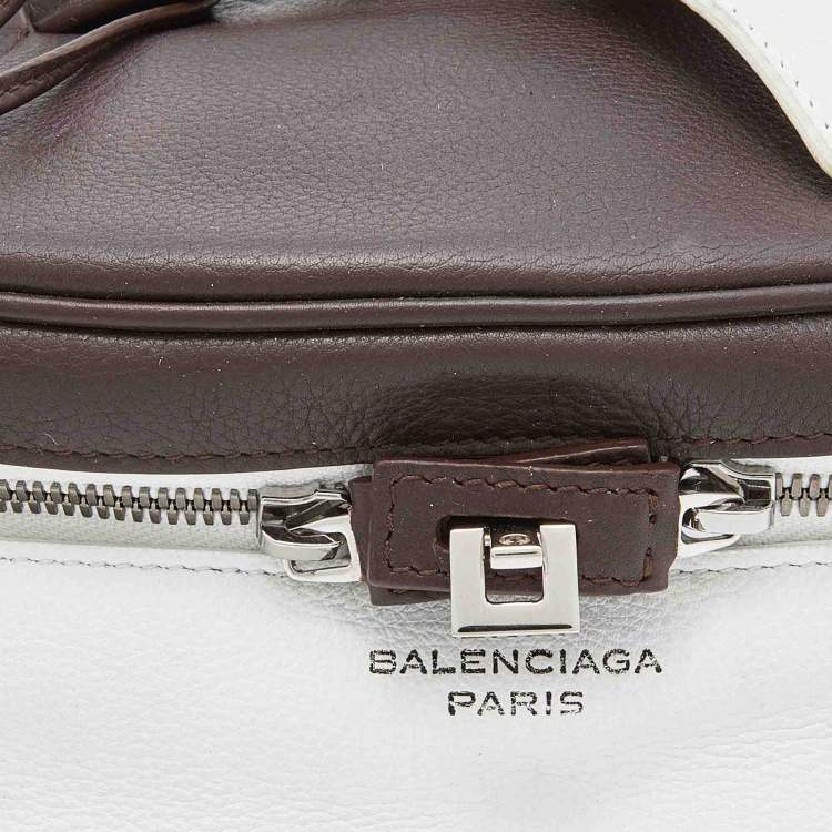 Pre Owned Balenciaga Brown/White Leather Top Handle Bag