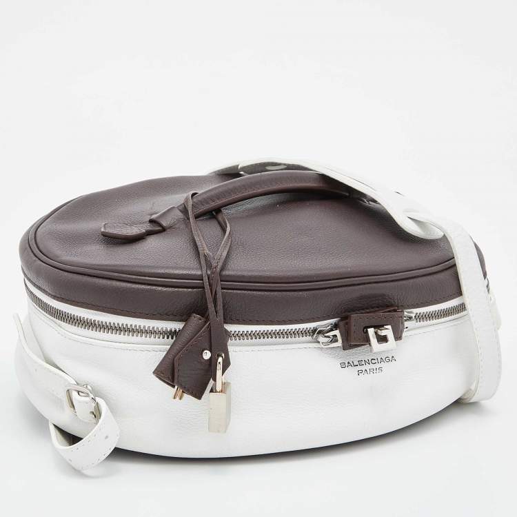Pre Owned Balenciaga Brown/White Leather Top Handle Bag