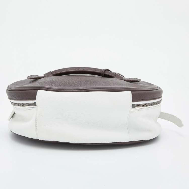 Pre Owned Balenciaga Brown/White Leather Top Handle Bag