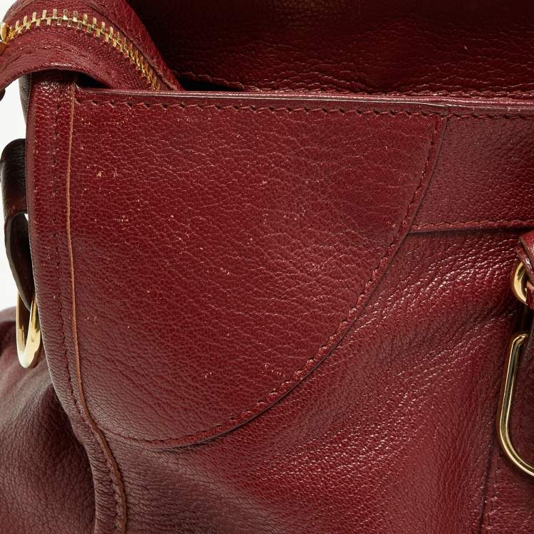 Pre Owned Balenciaga Burgundy Leather Metallic Edge Part Time Tote