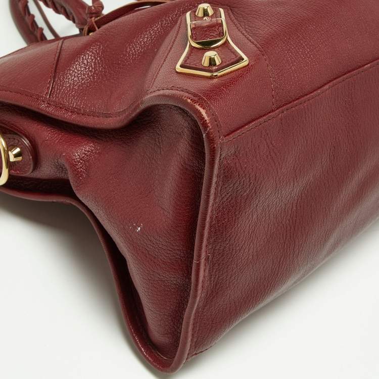 Pre Owned Balenciaga Burgundy Leather Metallic Edge Part Time Tote