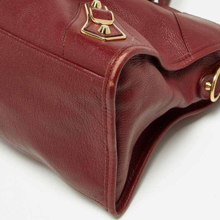 Pre Owned Balenciaga Burgundy Leather Metallic Edge Part Time Tote