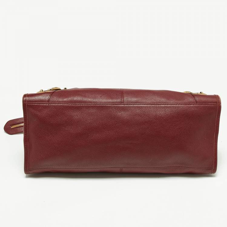 Pre Owned Balenciaga Burgundy Leather Metallic Edge Part Time Tote