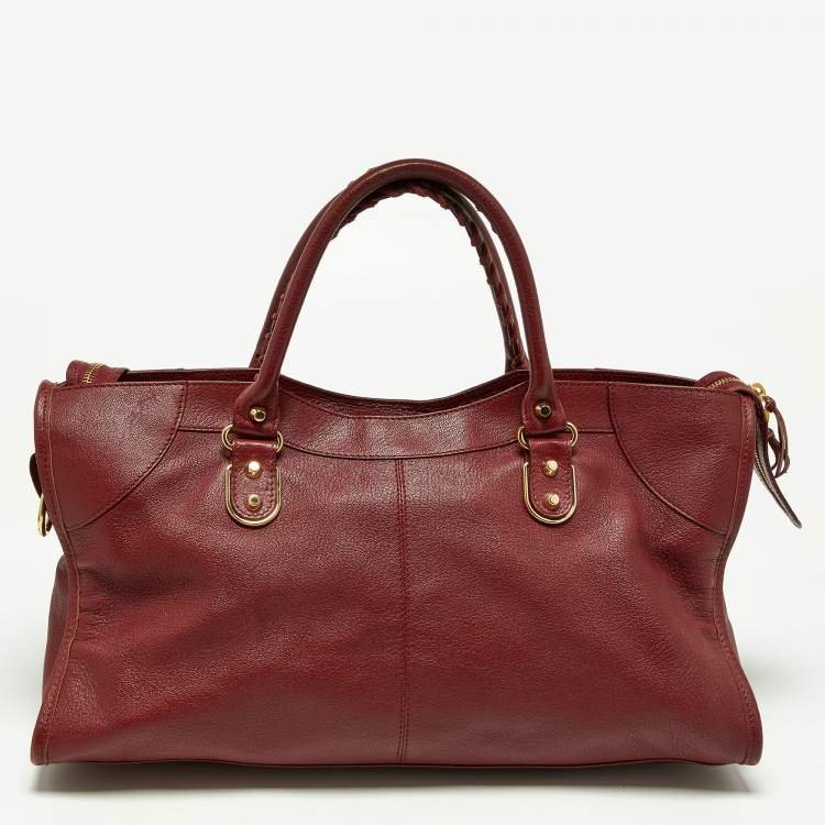Pre Owned Balenciaga Burgundy Leather Metallic Edge Part Time Tote