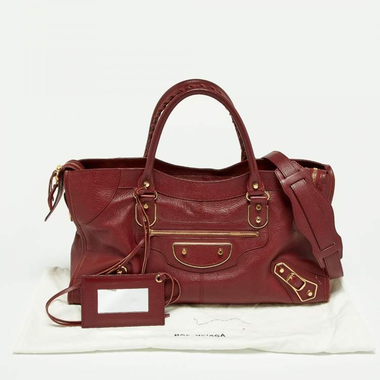 Pre Owned Balenciaga Burgundy Leather Metallic Edge Part Time Tote